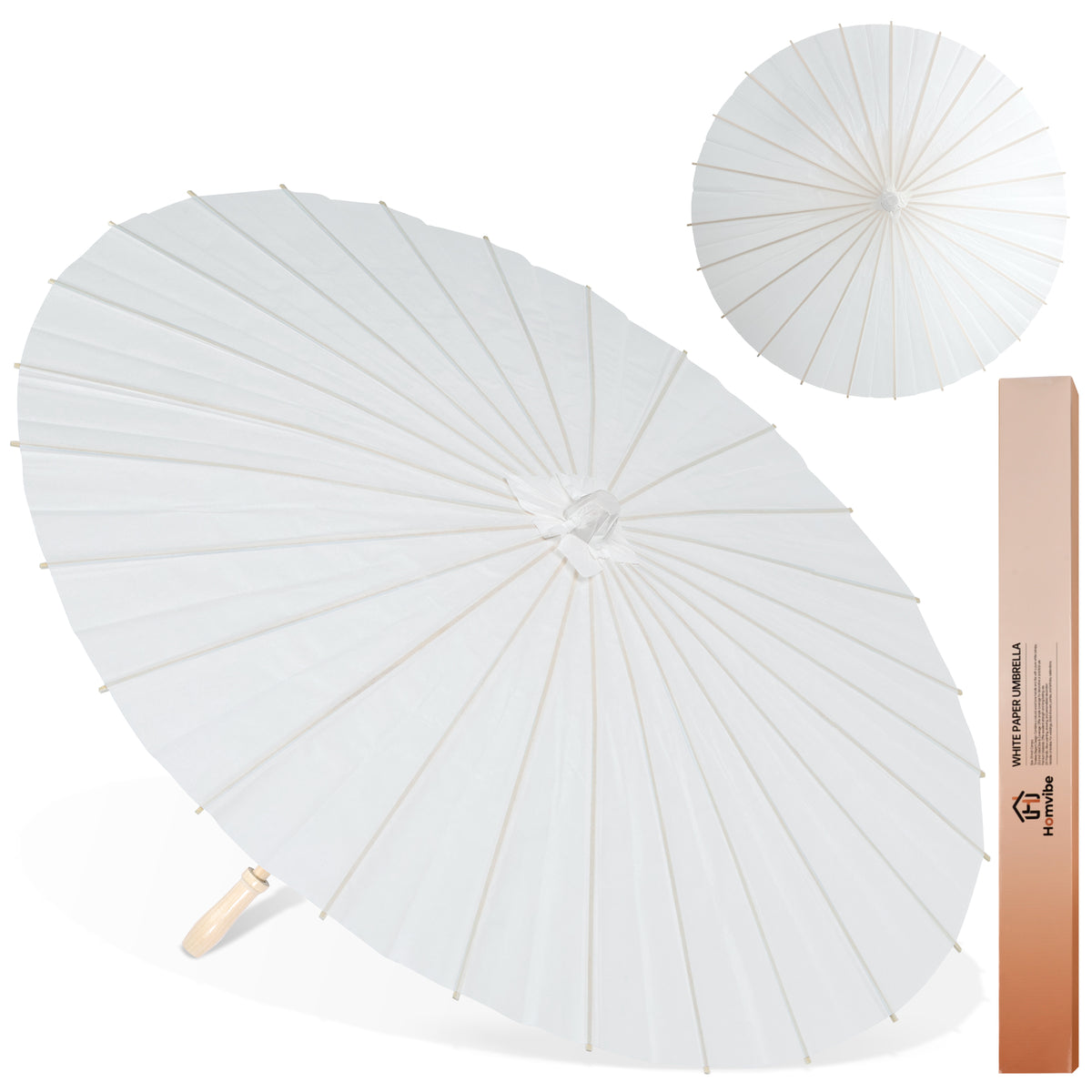 Homvibe White Paper Umbrellas 23.6 Inch Chinese Japanese Parasol DIY Oil Painting Umbrellas Decorative Umbrella for Wedding Bridal Shower Party Photo Props