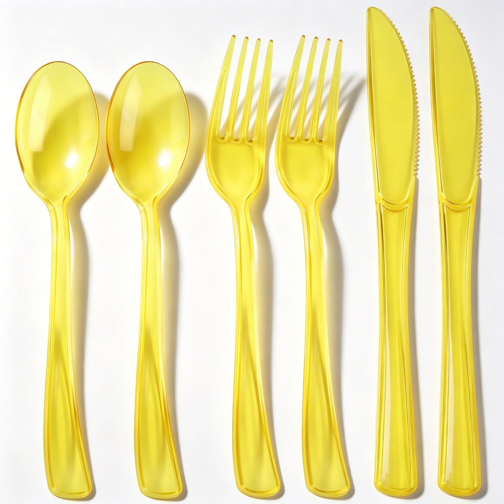 Homvibe Yellow Cutlery Set 6 Piece Clear Plastic Fork Knife Spoon 2 Sets Reusable Flatware Lightweight Utensils for Picnic, Party, Travel, Office, Home