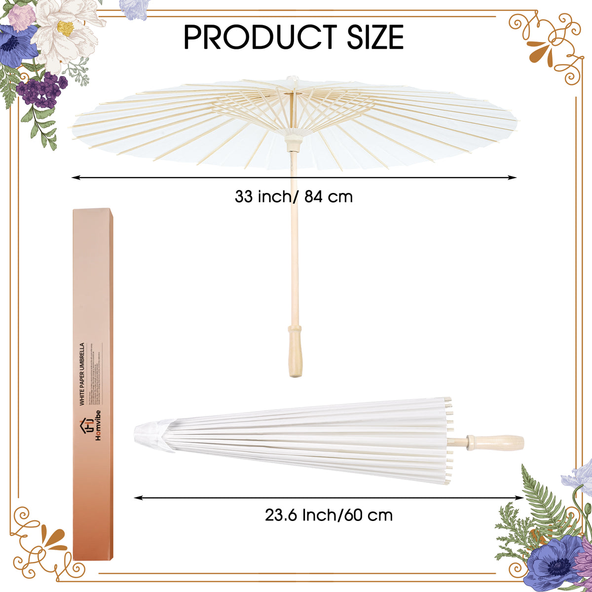 Homvibe White Paper Umbrellas 23.6 Inch Chinese Japanese Parasol DIY Oil Painting Umbrellas Decorative Umbrella for Wedding Bridal Shower Party Photo Props