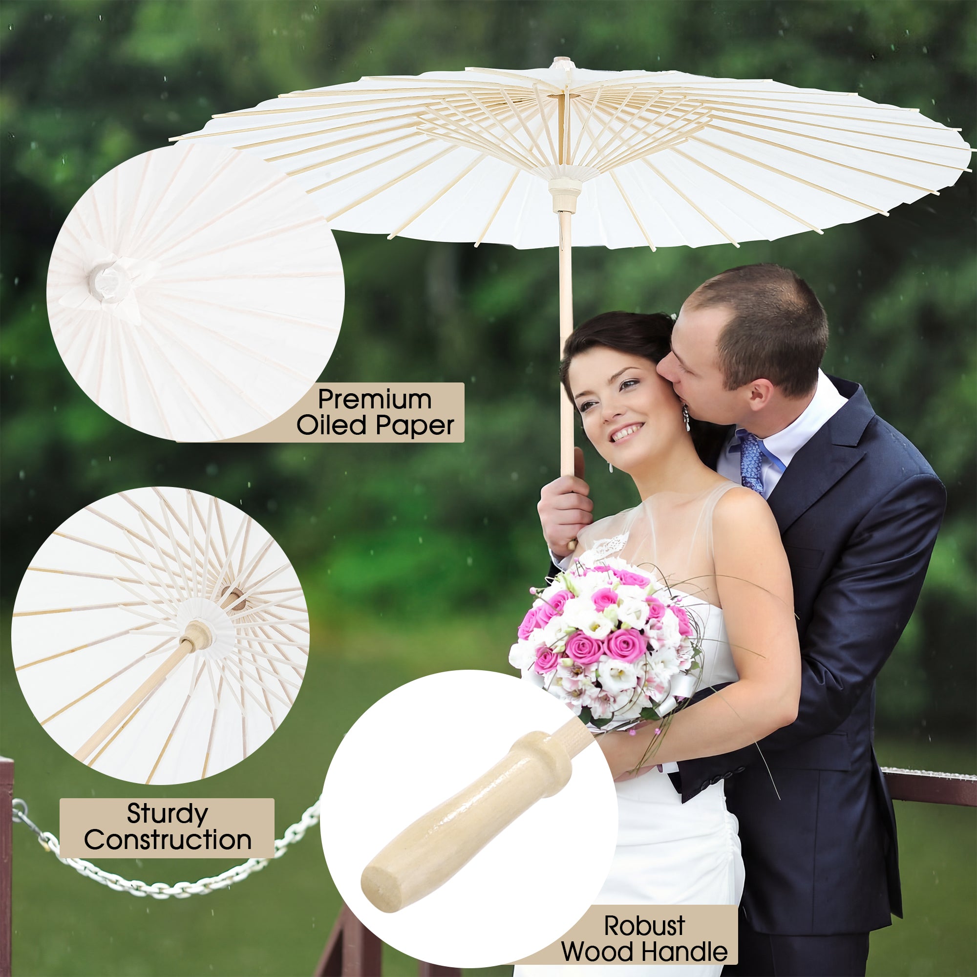Homvibe White Paper Umbrellas 23.6 Inch Chinese Japanese Parasol DIY Oil Painting Umbrellas Decorative Umbrella for Wedding Bridal Shower Party Photo Props