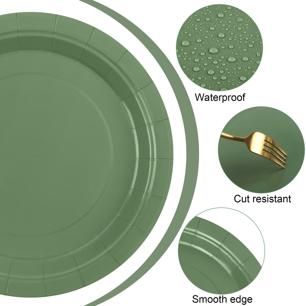 Homvibe Sage Green Paper Plates, 9 Inch Disposable Dinner Plates, Heavy Duty Gradient Green Party Plate for Birthday Bridal Baby Shower Wedding Party Supplies