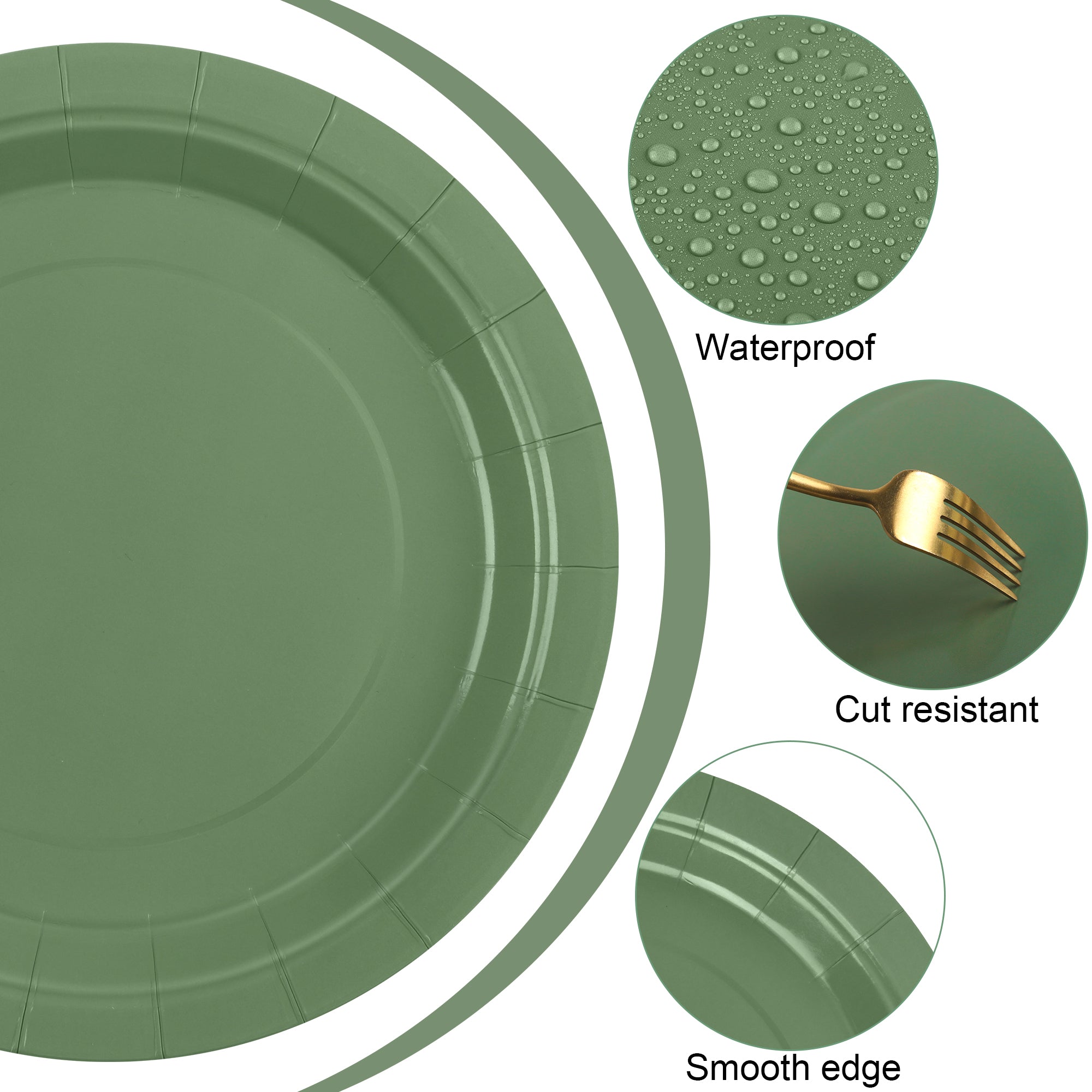 Homvibe Sage Green Paper Plates, 9 Inch Disposable Dinner Plates, Heavy Duty Gradient Green Party Plate for Birthday Bridal Baby Shower Wedding Party Supplies