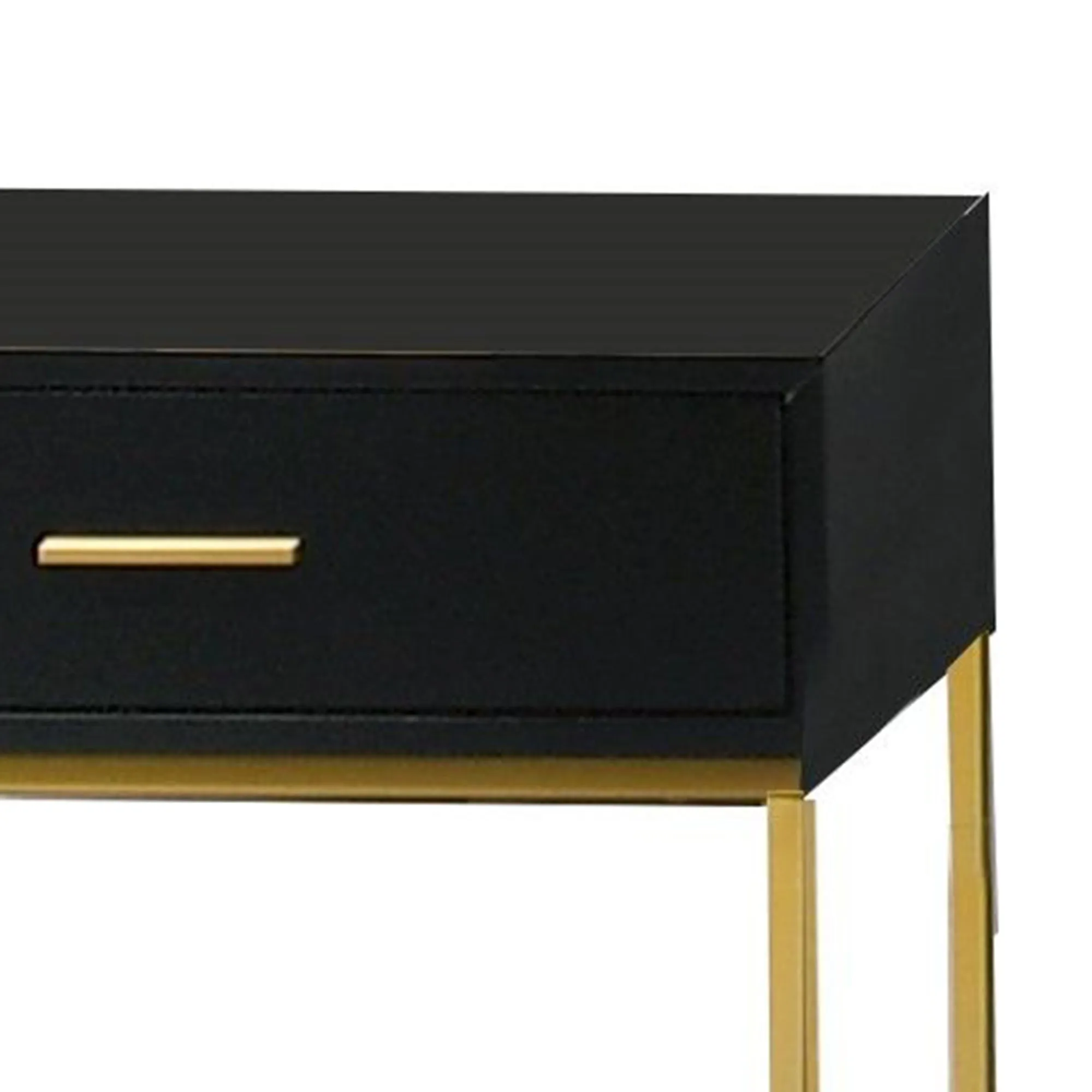 1 Drawer Wooden Nightstand With Metal Legs, Black And Gold By Benzara