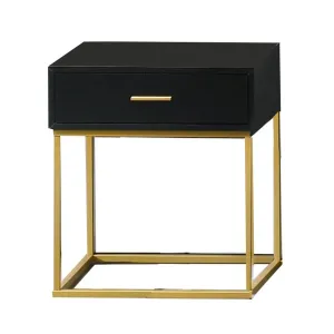 1 Drawer Wooden Nightstand With Metal Legs, Black And Gold By Benzara