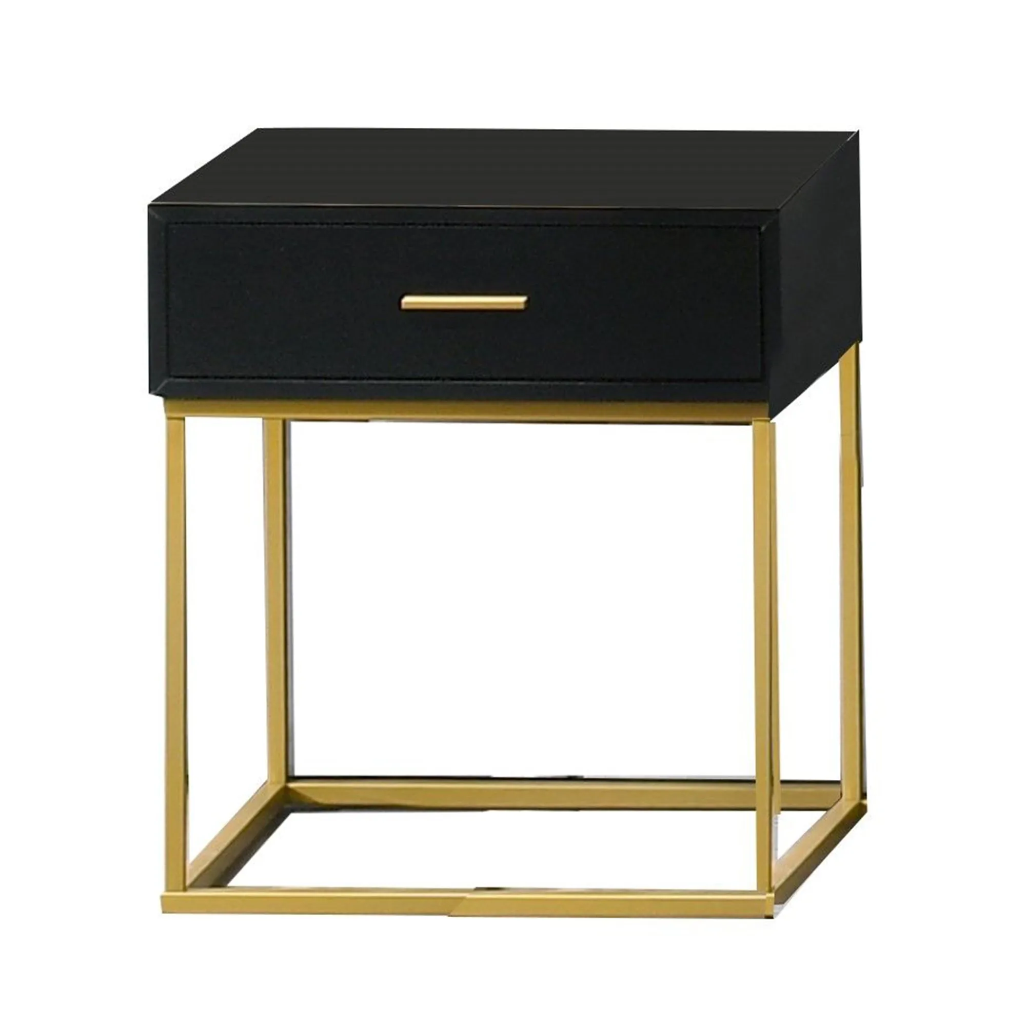 1 Drawer Wooden Nightstand With Metal Legs, Black And Gold By Benzara