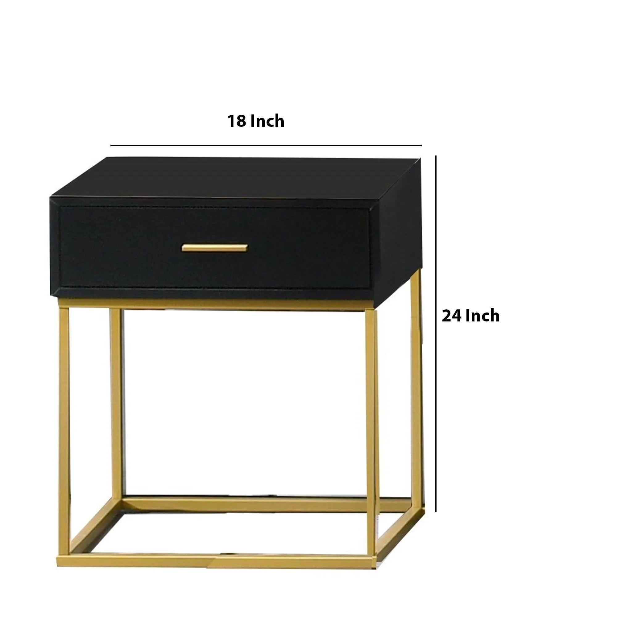 1 Drawer Wooden Nightstand With Metal Legs, Black And Gold By Benzara