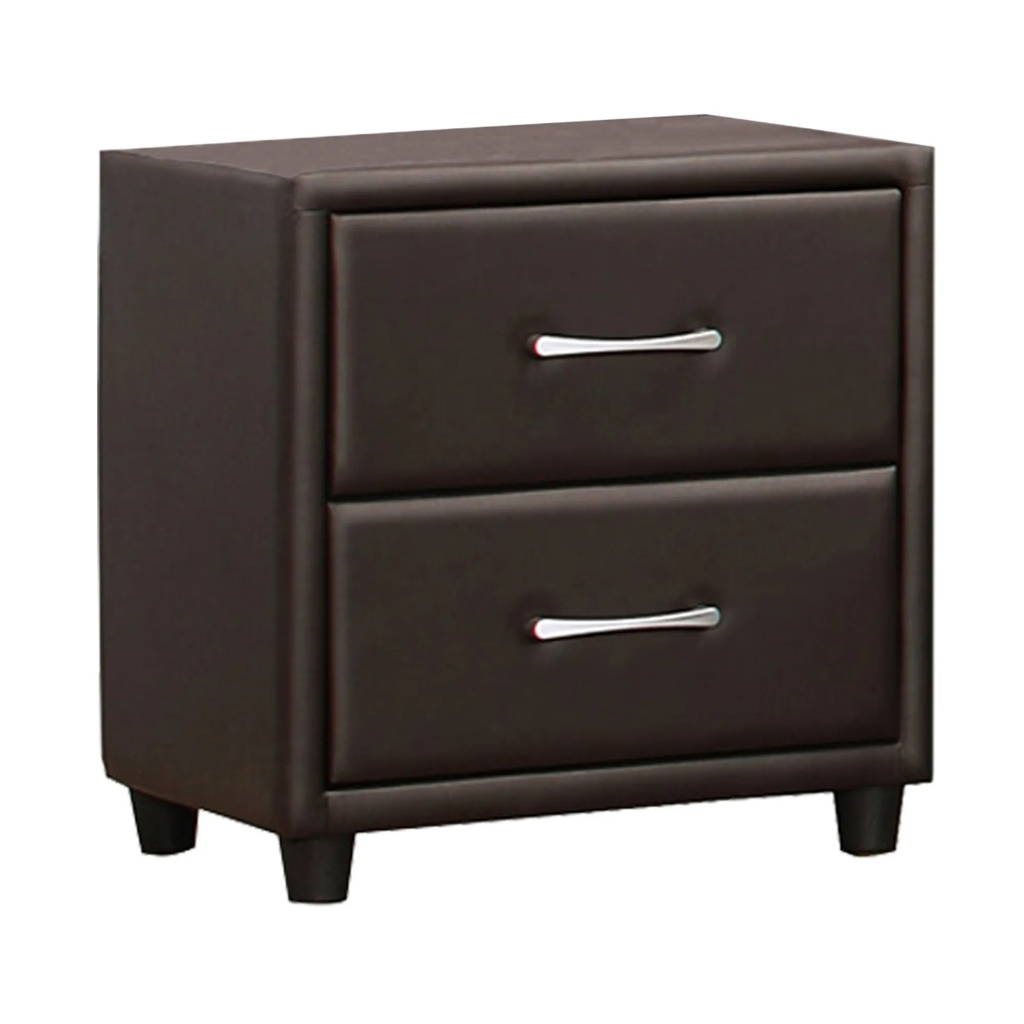 2 Drawer Night Stand In Wood And Pvc, Black By Benzara