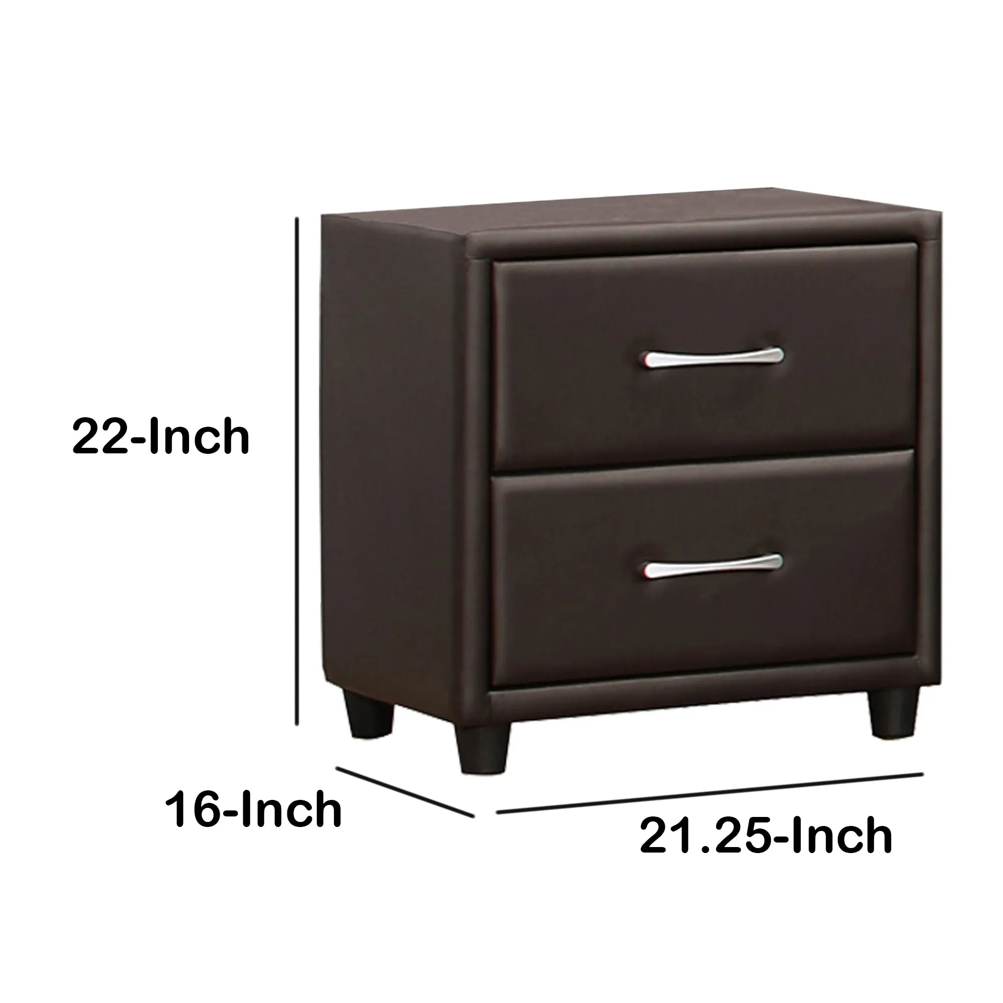 2 Drawer Night Stand In Wood And Pvc, Black By Benzara