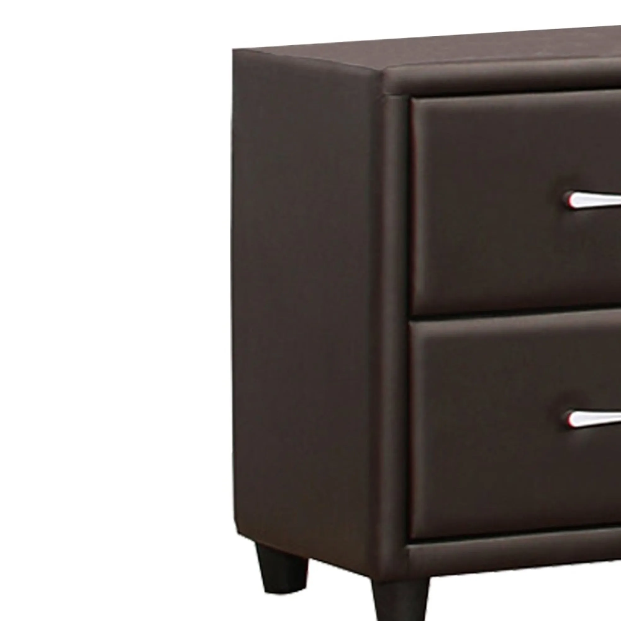 2 Drawer Night Stand In Wood And Pvc, Black By Benzara