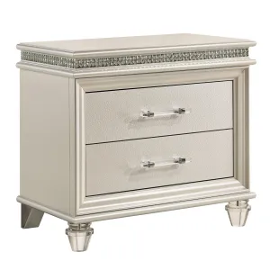 2 Drawer Nightstand With Acrylic Feet And Crystal Accents Silver By Benzara