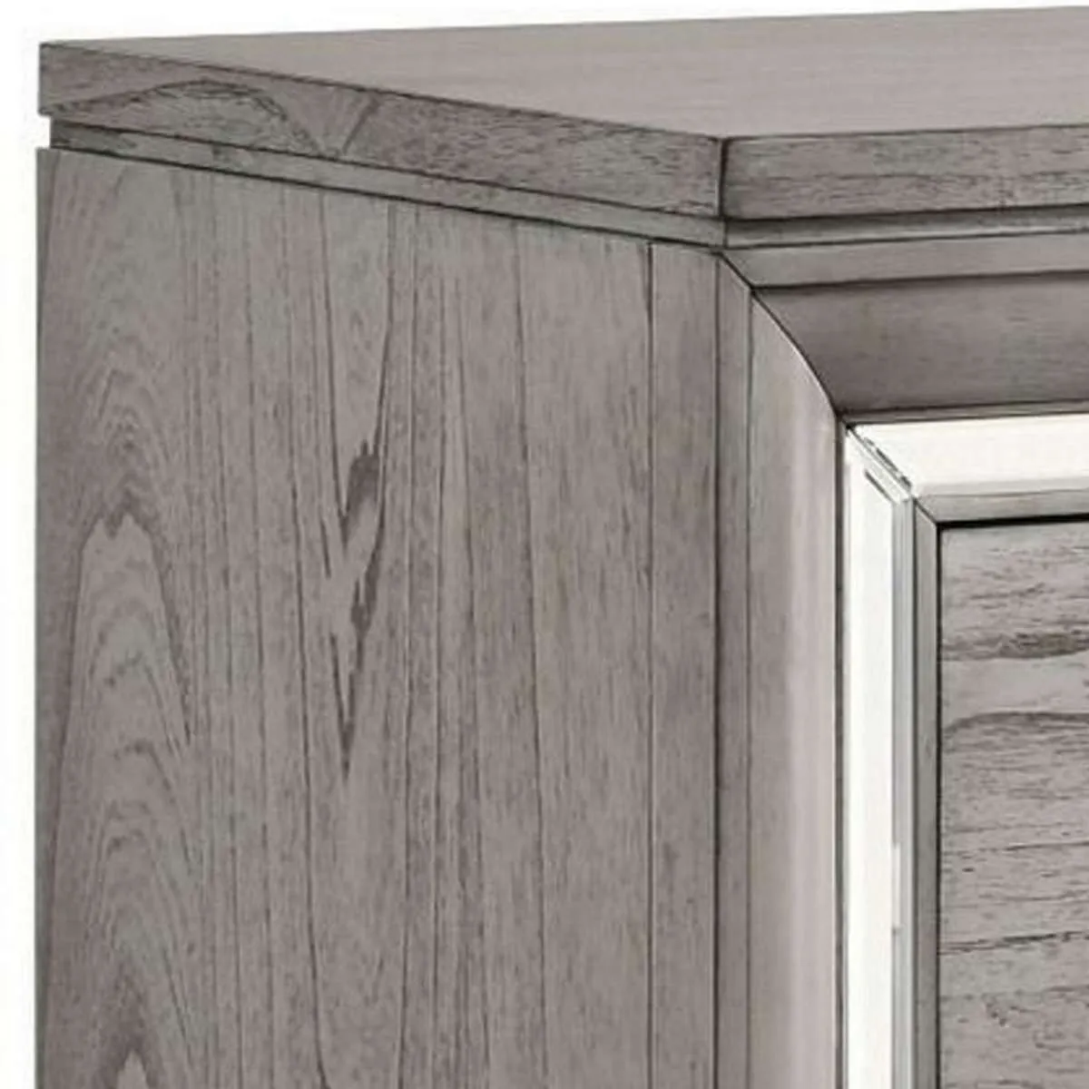 2 Drawer Nightstand With Mirror Accent And Bracket Feet, Light Gray By Benzara