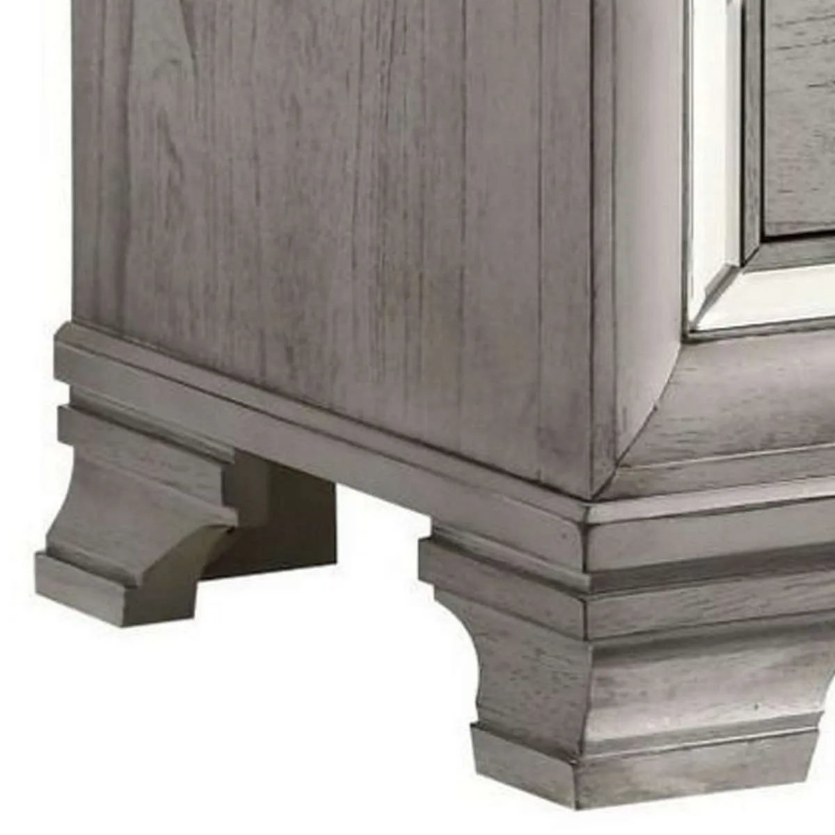 2 Drawer Nightstand With Mirror Accent And Bracket Feet, Light Gray By Benzara