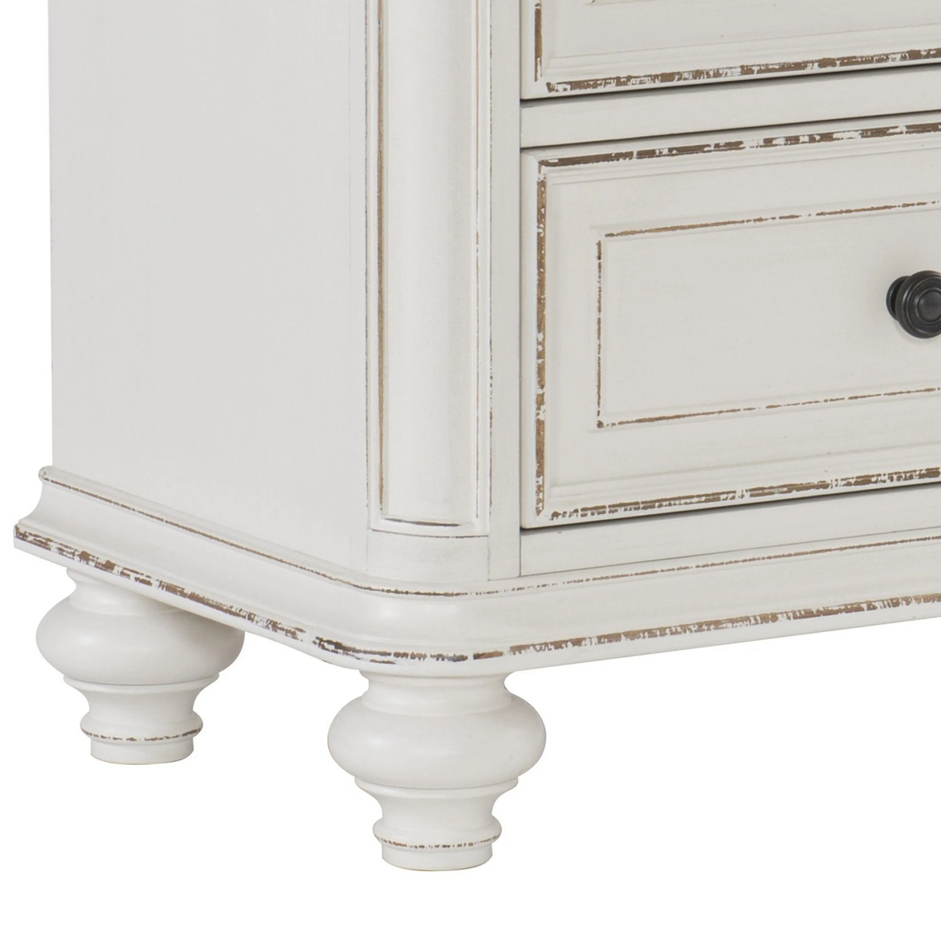 2 Drawer Wooden Nightstand With Distressed Details, Antique White And Brown By Benzara