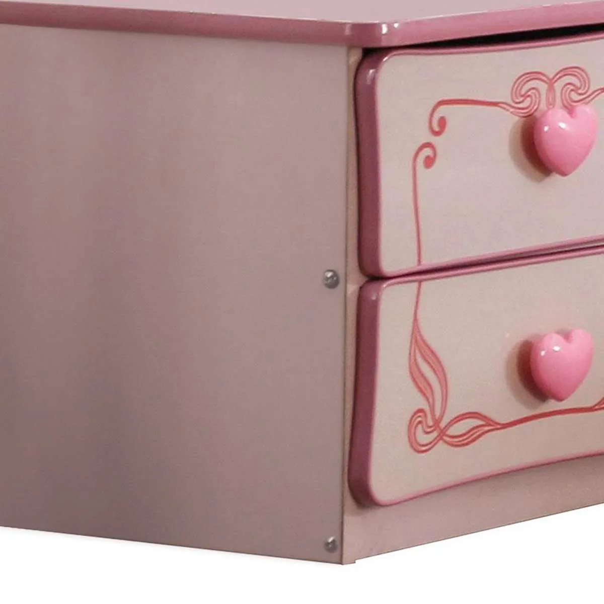 2 Drawer Wooden Nightstand With Heart Knob Pulls, Pink By Benzara