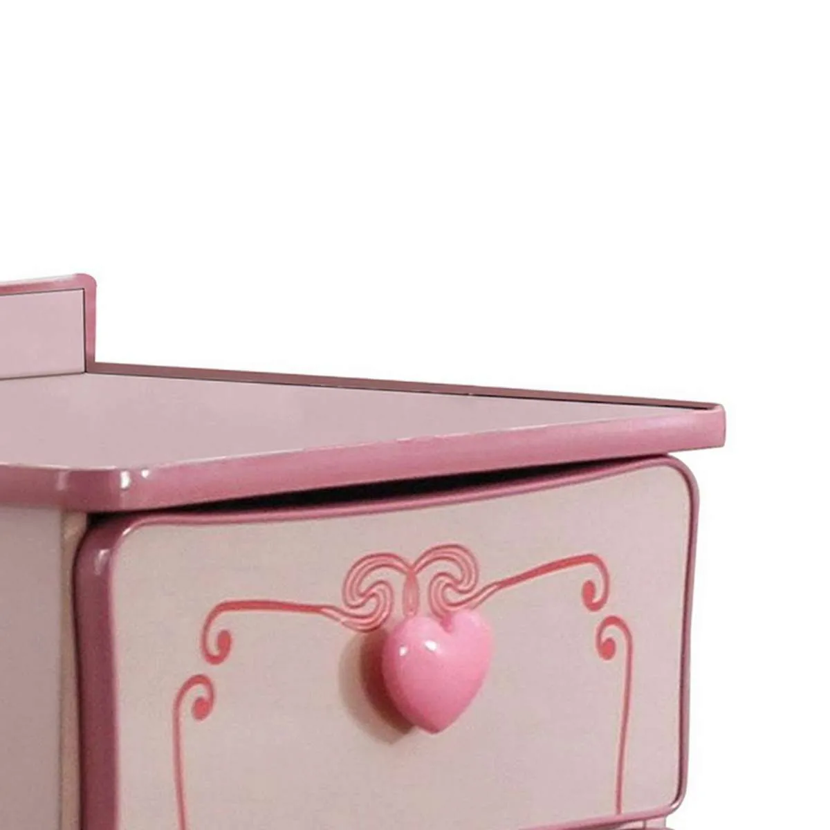 2 Drawer Wooden Nightstand With Heart Knob Pulls, Pink By Benzara