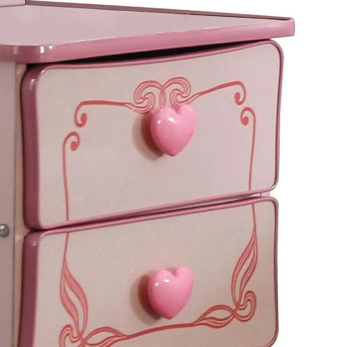 2 Drawer Wooden Nightstand With Heart Knob Pulls, Pink By Benzara