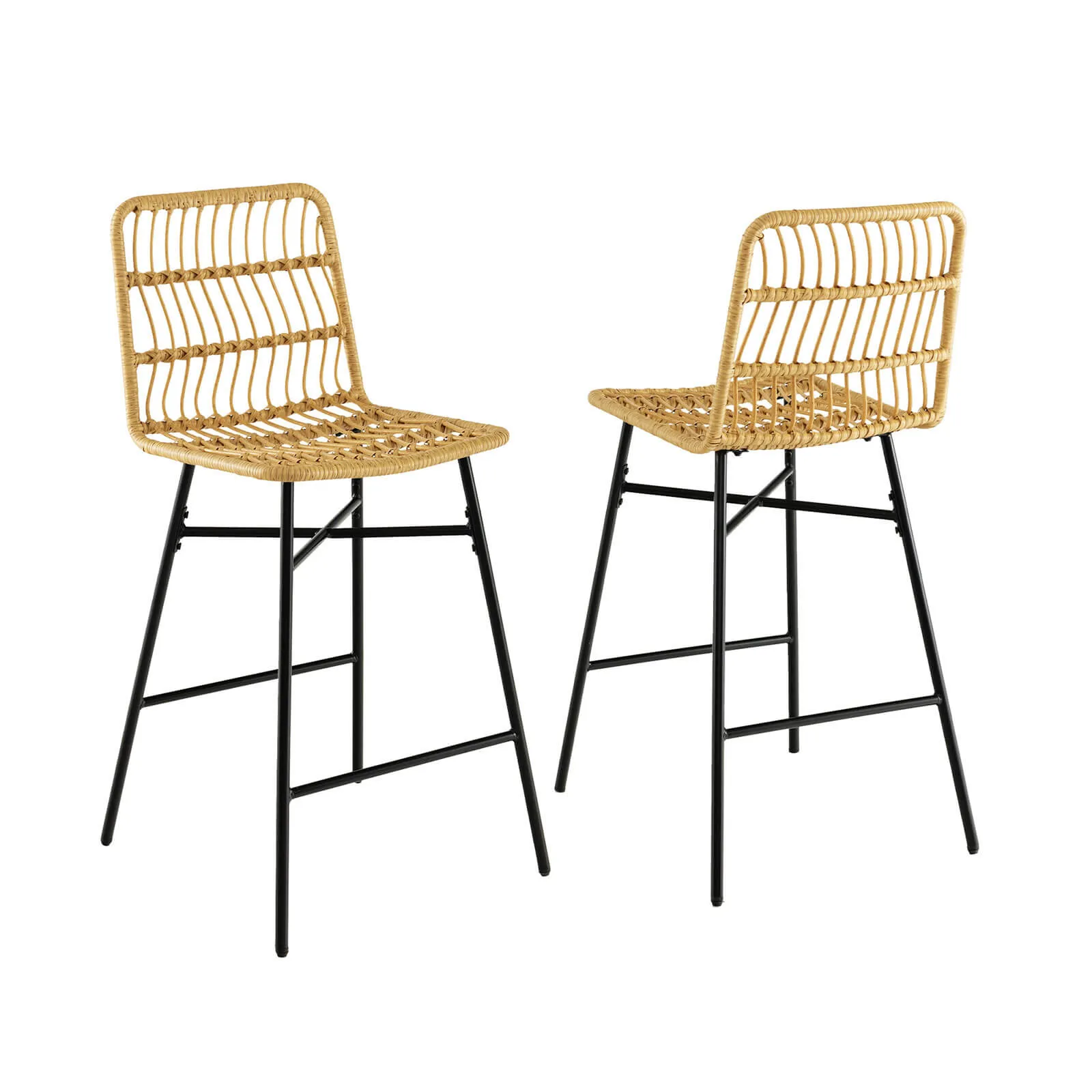 2 Set of Counter Height Rattan Dining Chair with Sturdy Metal Frame-Yellow