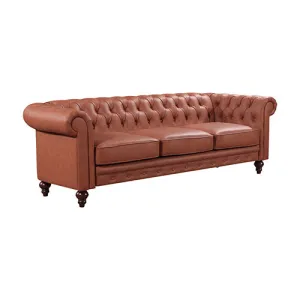 3 2 Seater Brown Sofa Lounge Chesterfireld Style Button Tufted in Faux Leather