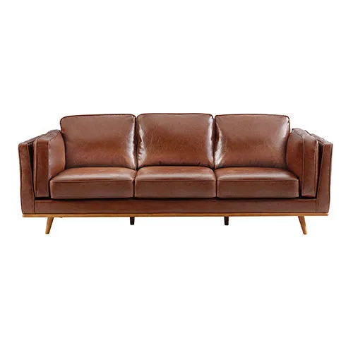 3 2Seater Sofa Brown Leather Lounge Set for Living Room Couch with Wooden Frame