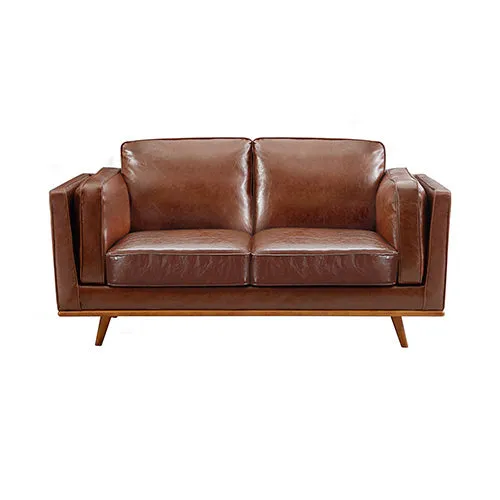 3 2Seater Sofa Brown Leather Lounge Set for Living Room Couch with Wooden Frame