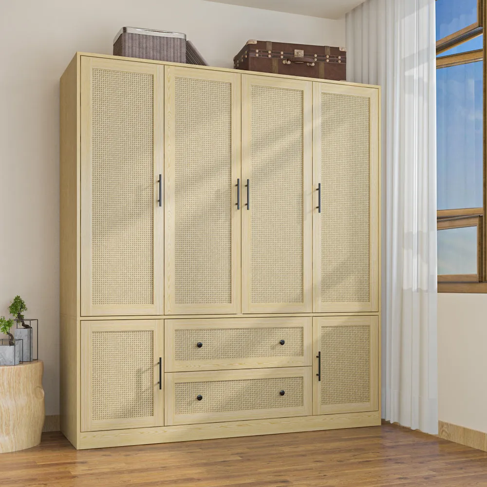 63"W 6-Door Bedroom Wardrobe Cabinet - Spacious Closet Cabinet Armoire