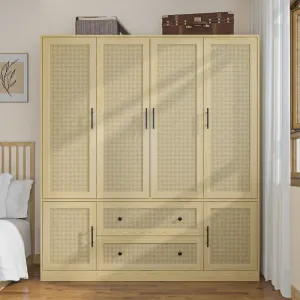 63"W 6-Door Bedroom Wardrobe Cabinet - Spacious Closet Cabinet Armoire