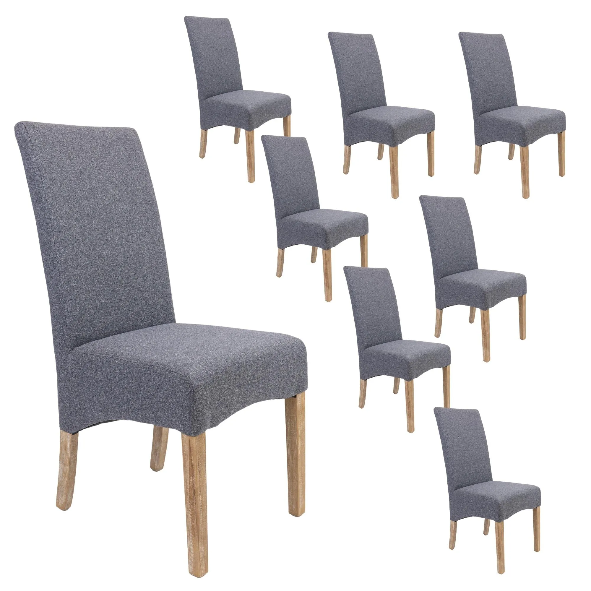 8-Piece Grey Fabric Dining Chairs Set, Pine Frame, Rubberwood Legs