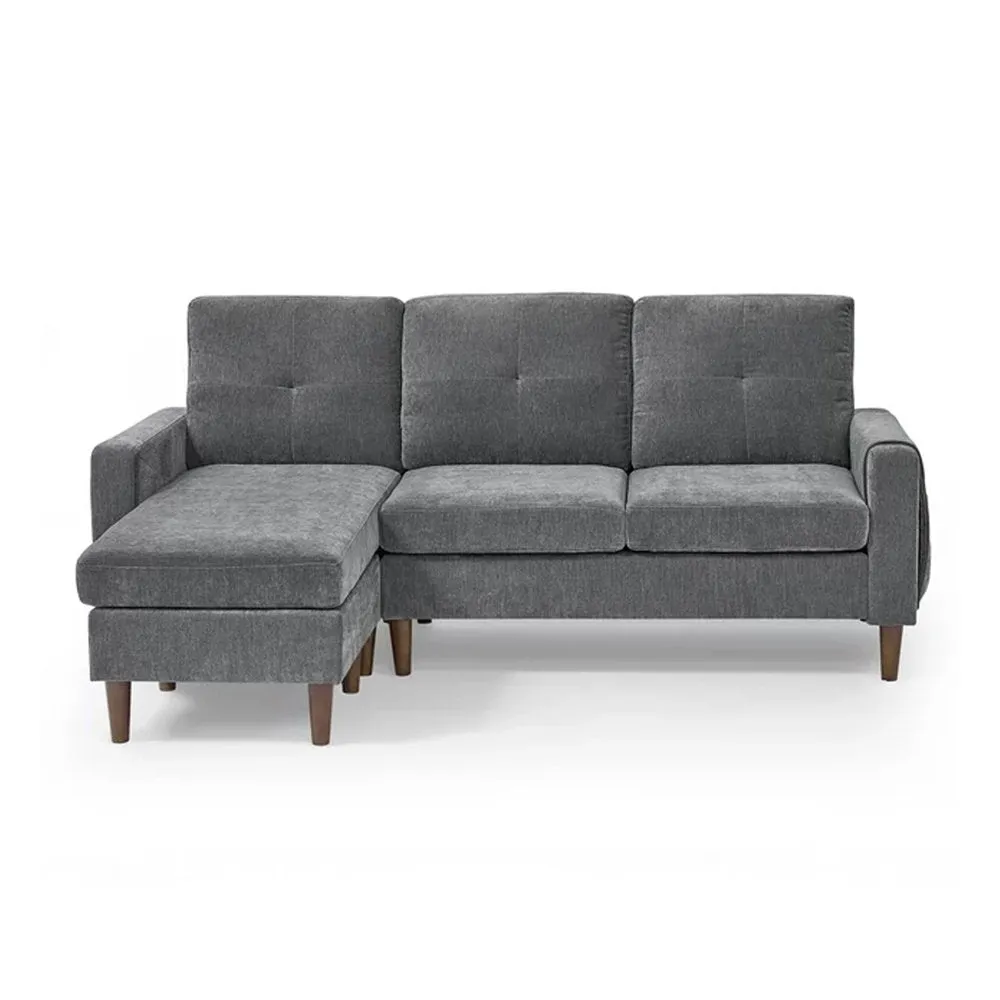 80" Sectional Sofa for Living Room, 3 Seater Couch with Reversible Ottoman, Chenille, Dark Gray