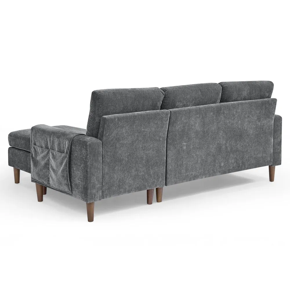 80" Sectional Sofa for Living Room, 3 Seater Couch with Reversible Ottoman, Chenille, Dark Gray