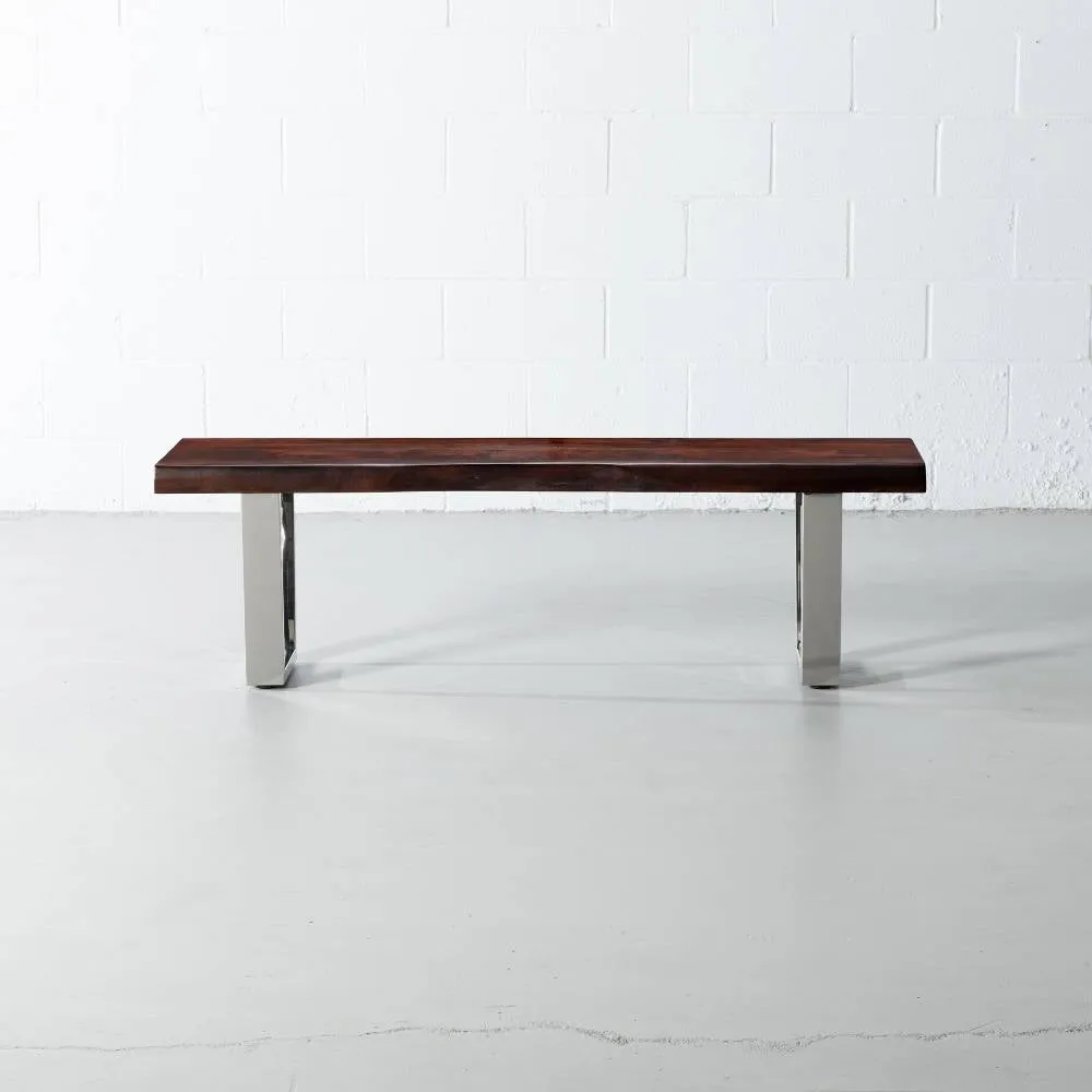 Acacia Live Edge Wood Bench with Chrome U-Shaped Legs/Honey Walnut