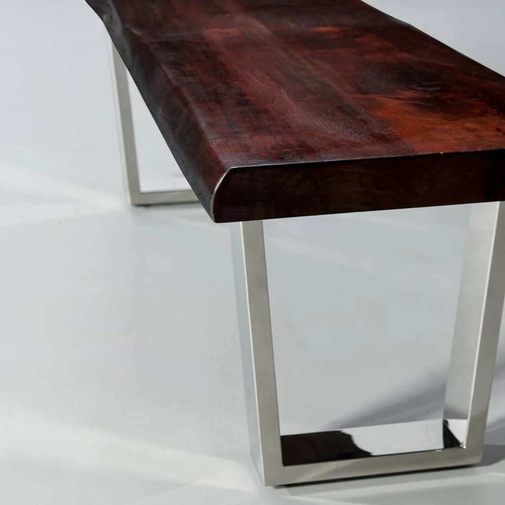 Acacia Live Edge Wood Bench with Chrome U-Shaped Legs/Honey Walnut