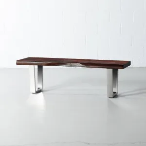 Acacia Live Edge Wood Bench with Chrome U-Shaped Legs/Honey Walnut