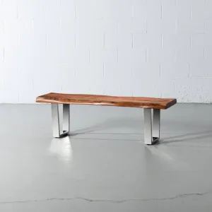 Acacia Live Edge Wood Bench with Chrome U-shaped Legs/Natural Finish