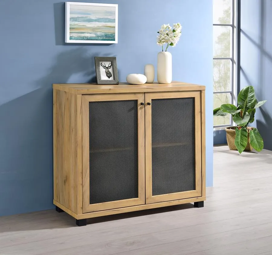 Accent Cabinet with Two Mesh Doors Golden Oak