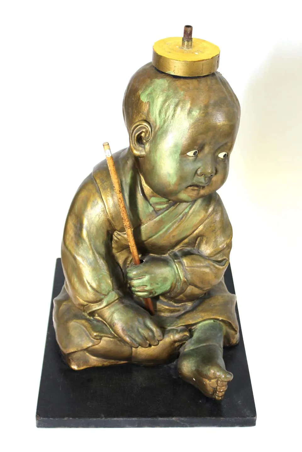 American Chalkware Seated Asian Infant Figure Side Table