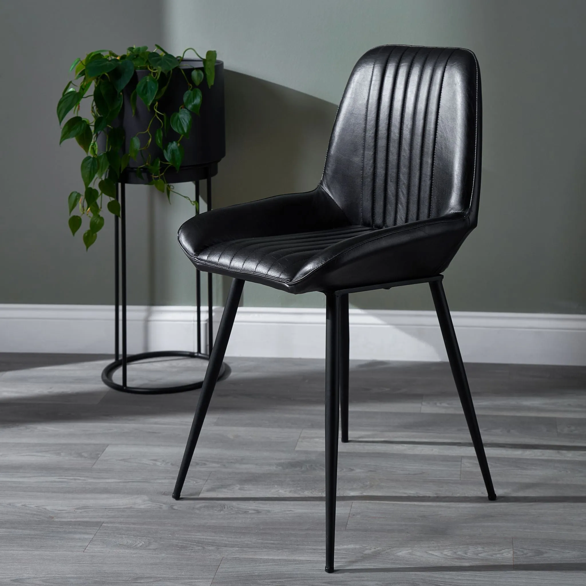 Angelo Leather and Iron Retro Dining Chair in Steel Grey