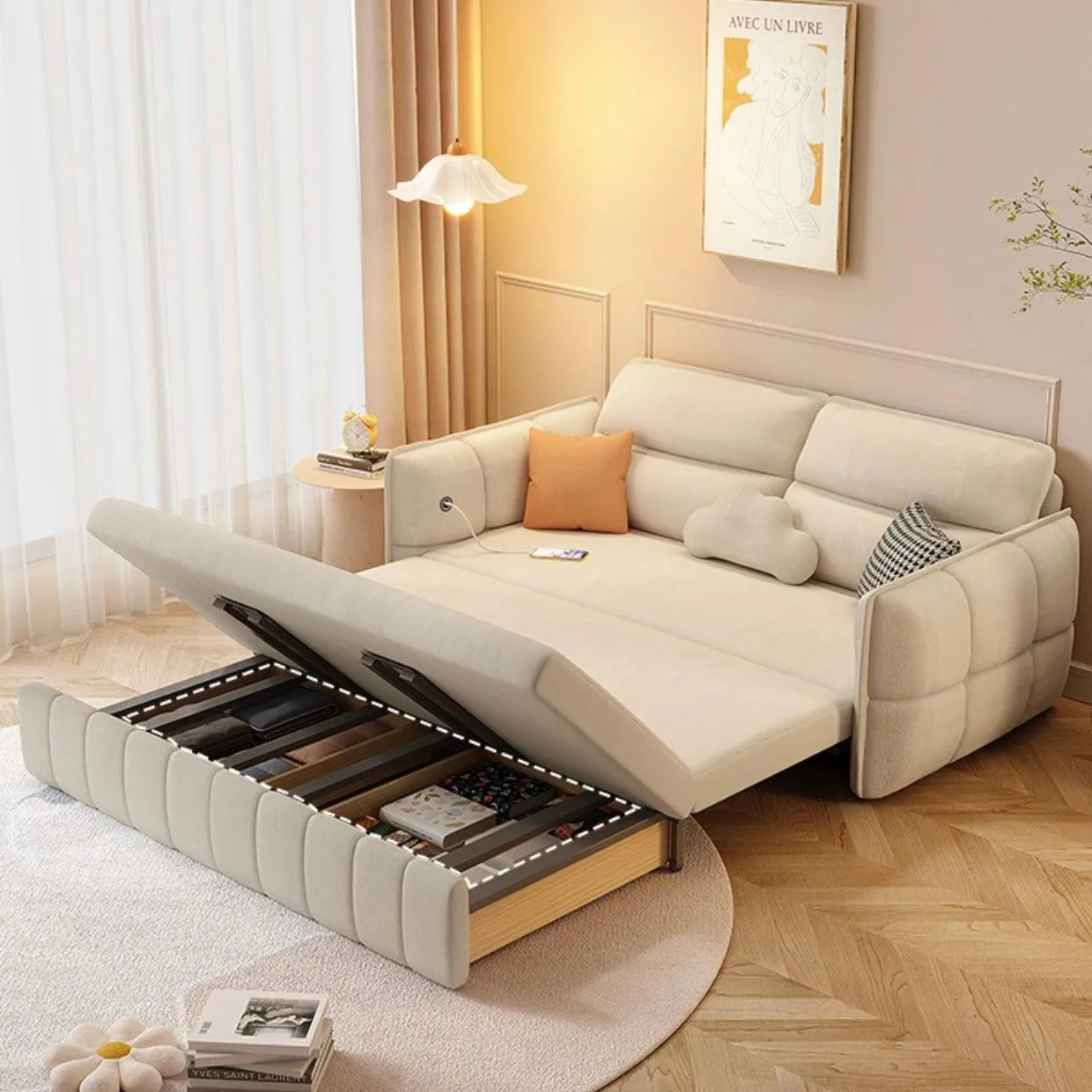 Ariyo Scratch Resistant Storage Sofa Bed