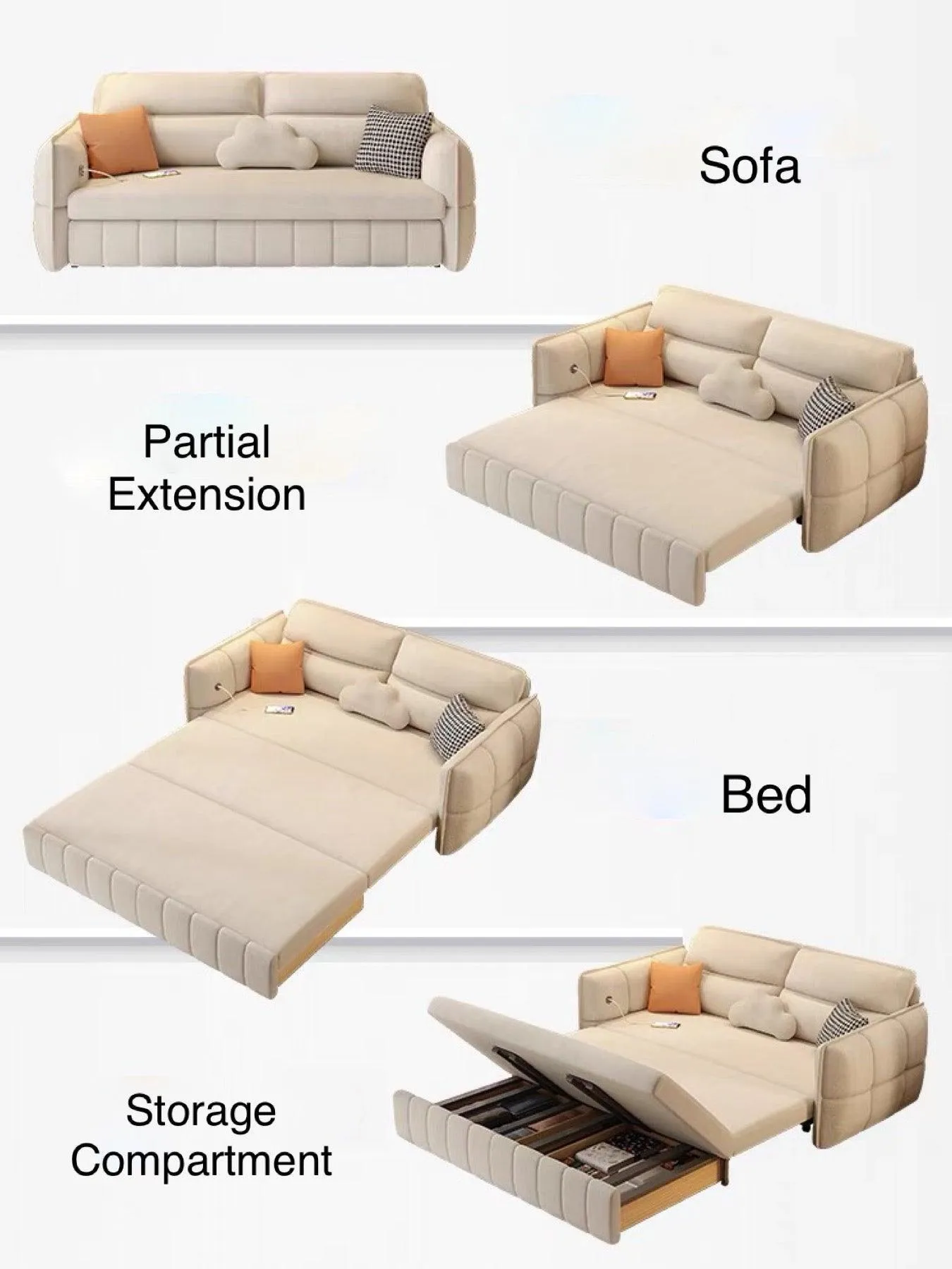 Ariyo Scratch Resistant Storage Sofa Bed