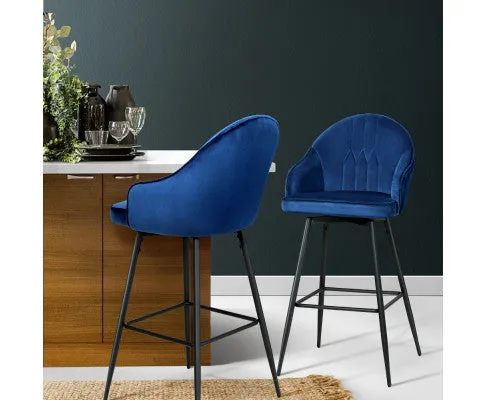 Artiss 2x Bar Stools Velvet Swivel Metal Legs Blue