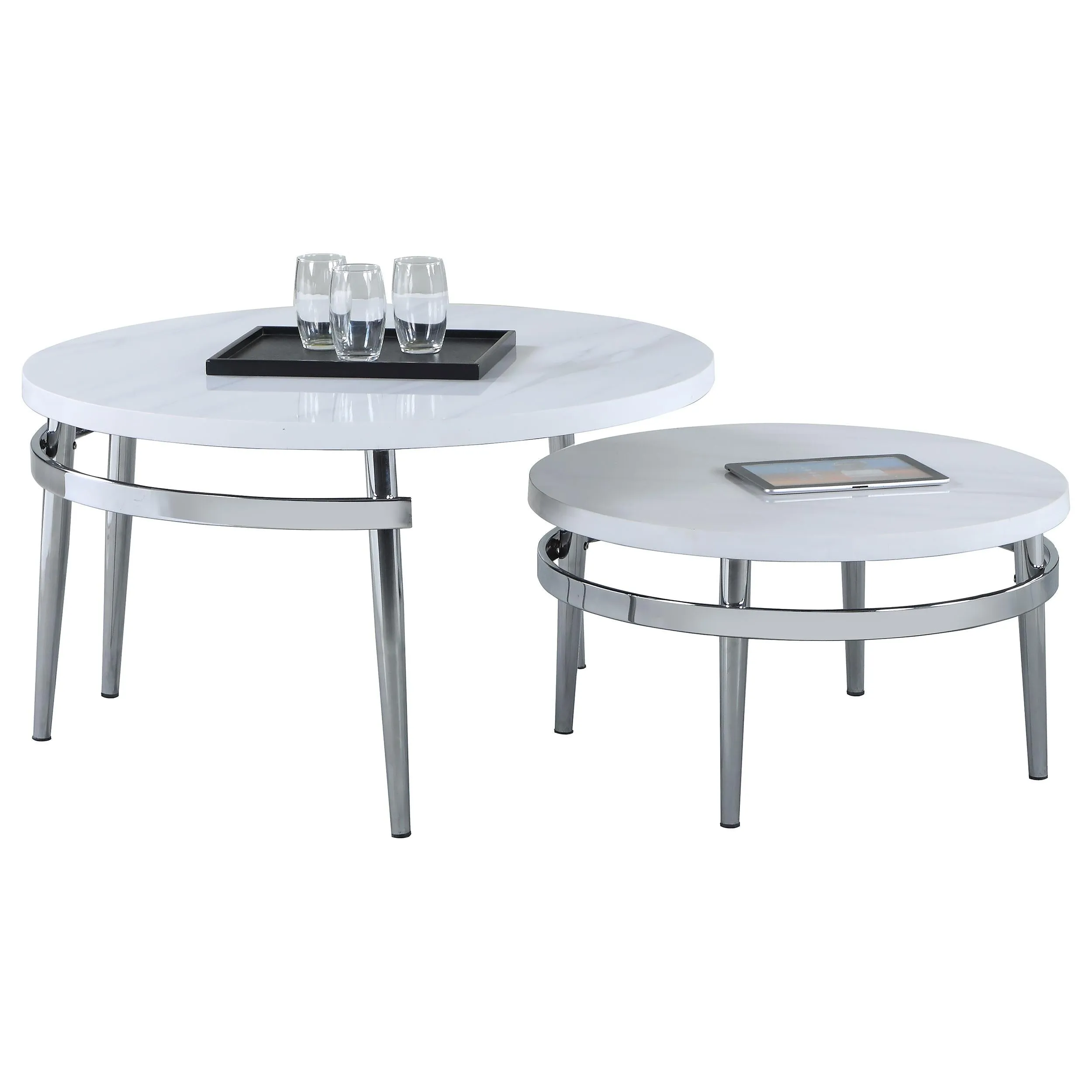 Avilla Round Nesting Coffee Table White and Chrome