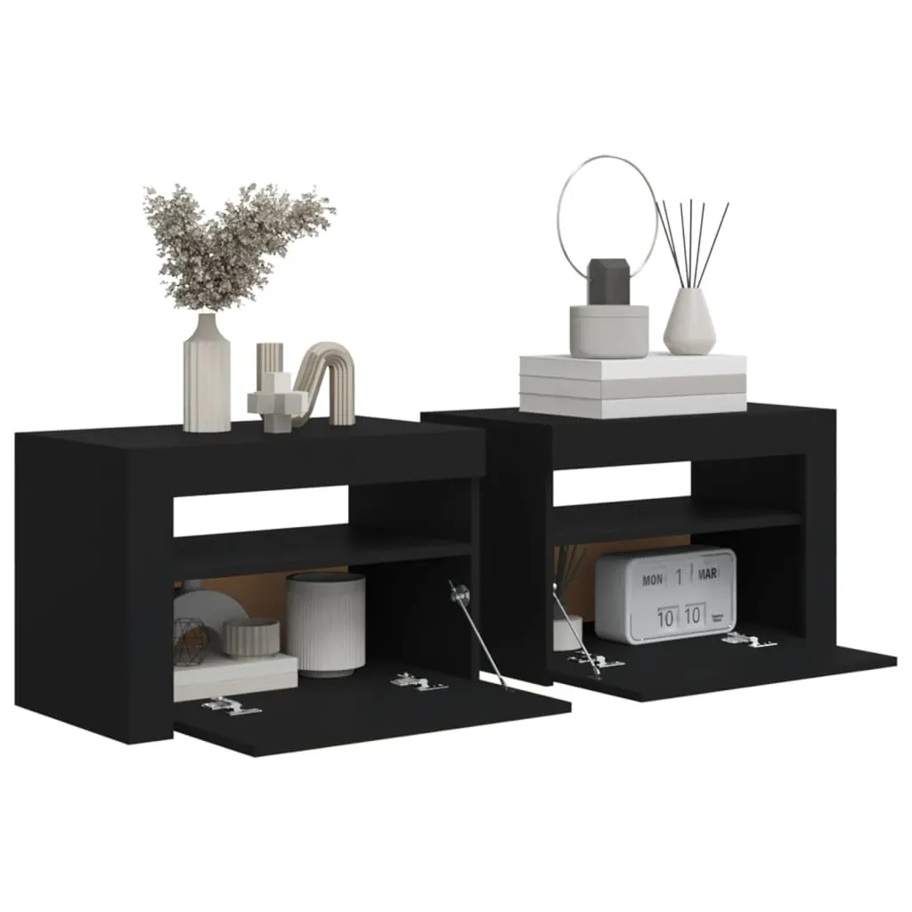 Bedside Cabinets 2 pcs with LEDs Black 60x35x40 cm