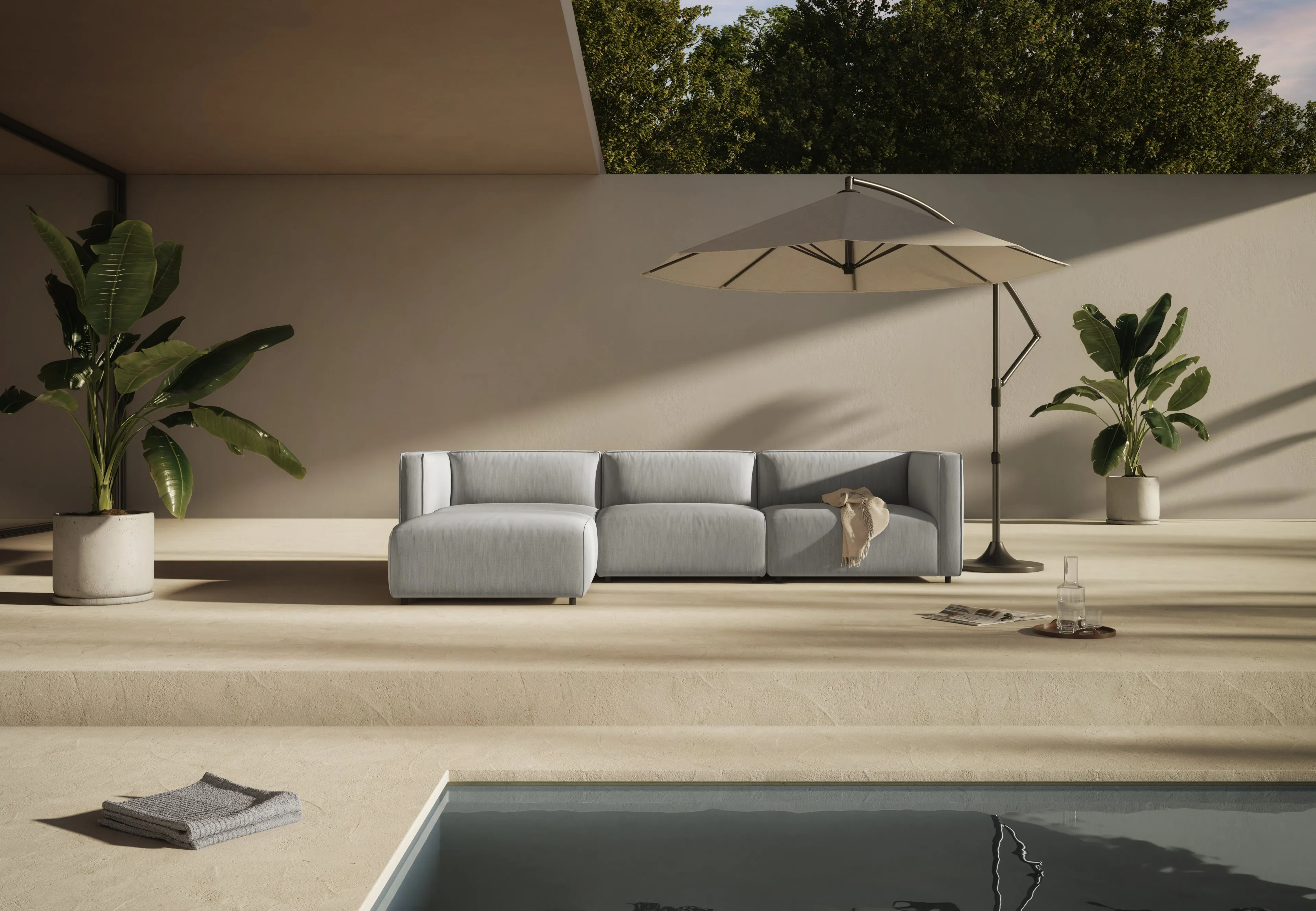 Bond - Bond Outdoor Sectional, Left Chaise, Dove Grey Performance Weave