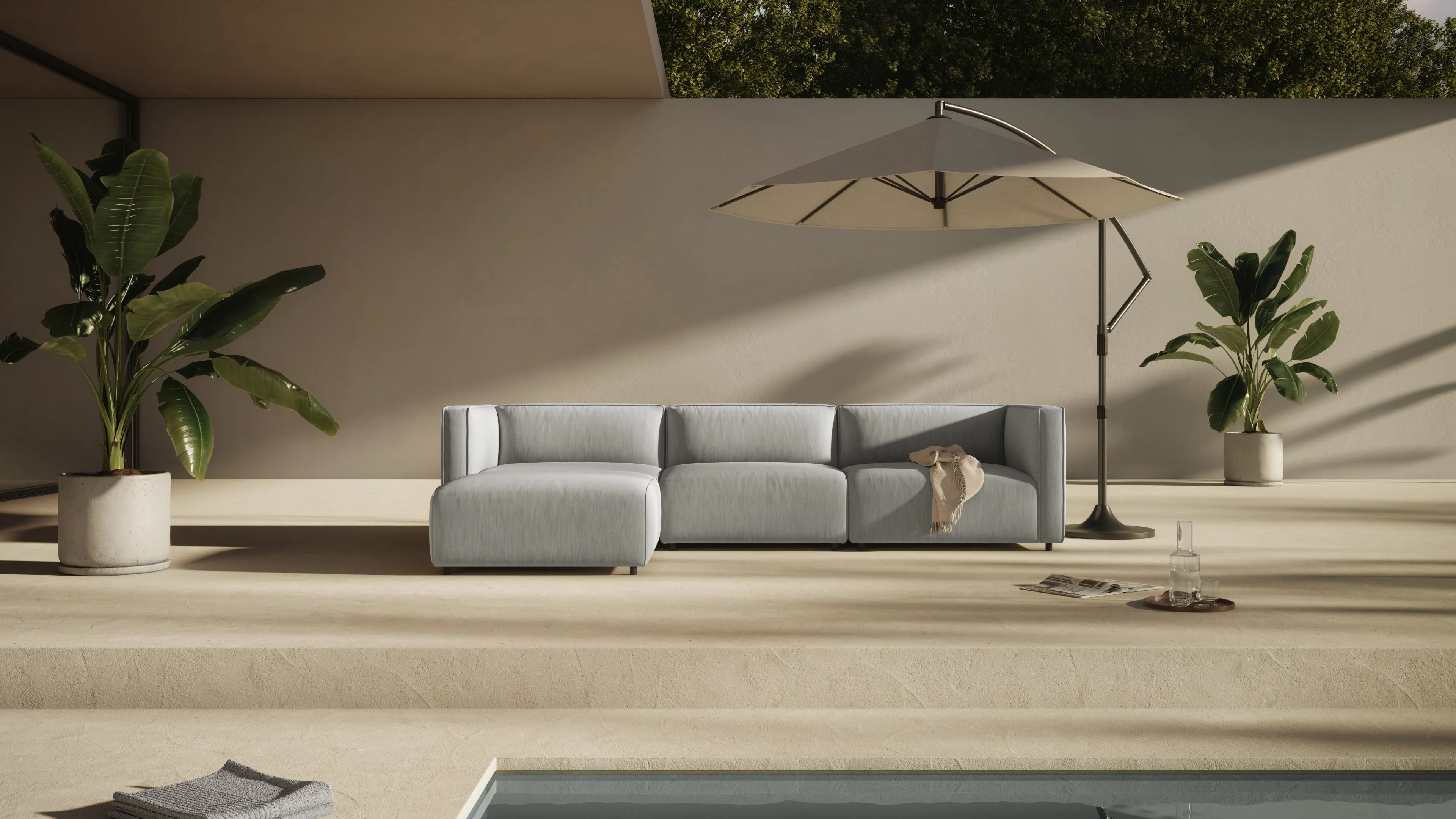 Bond - Bond Outdoor Sectional, Left Chaise, Dove Grey Performance Weave