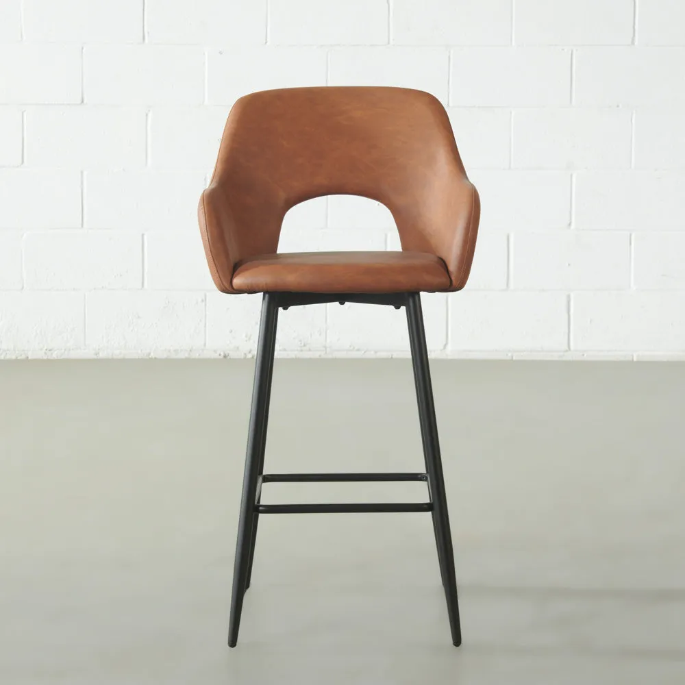 BROADWAY - Brown Leather Counter Stool