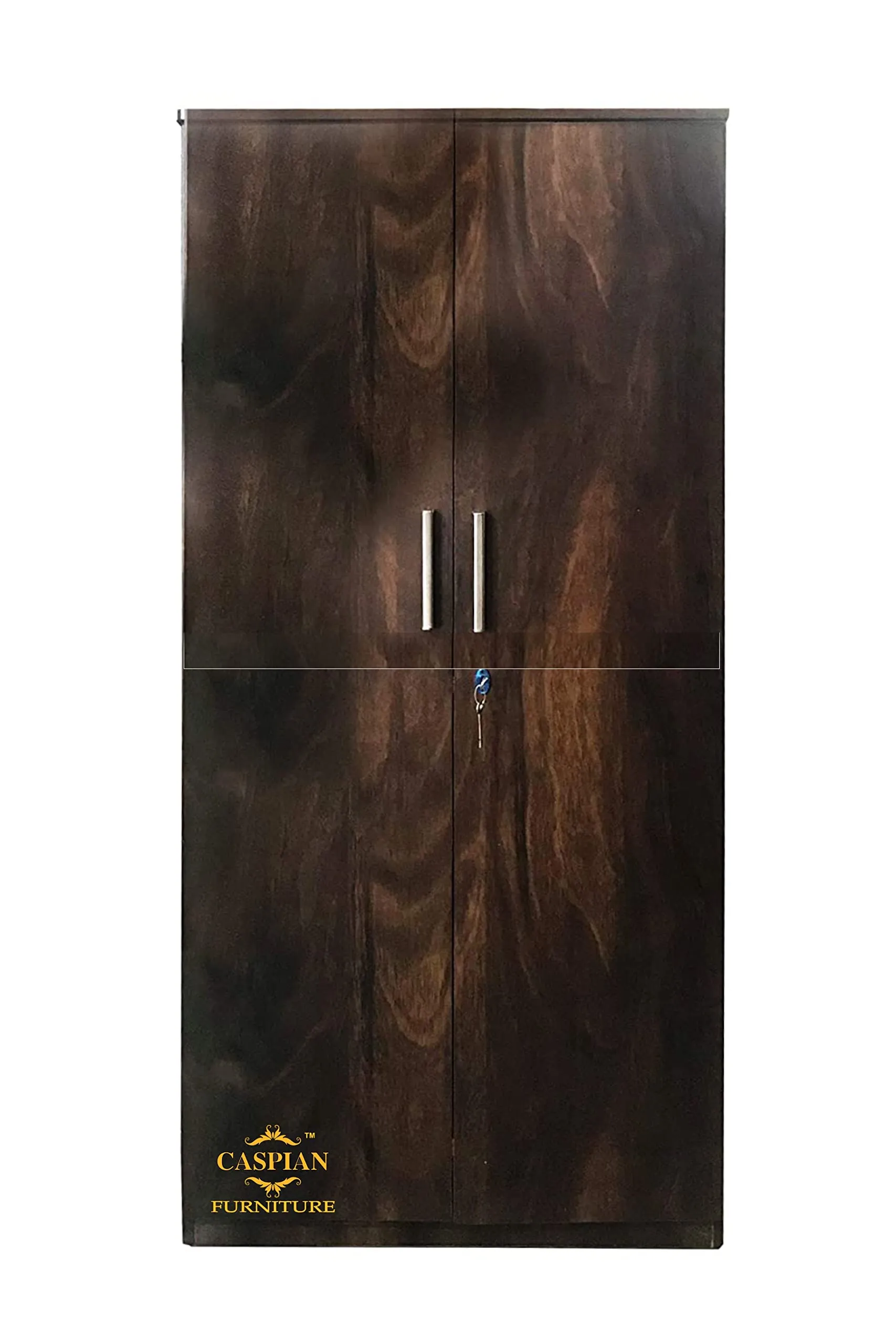 CASPIAN Furniture Junglewood Texture 2 Door Wardrobe/Cupboard with 6 Shelves | Wardrobe for Bedroom/Kitchen Organizer/Clothes Cabinet | Size 75 x 24 x17 inches (Brown Finish)