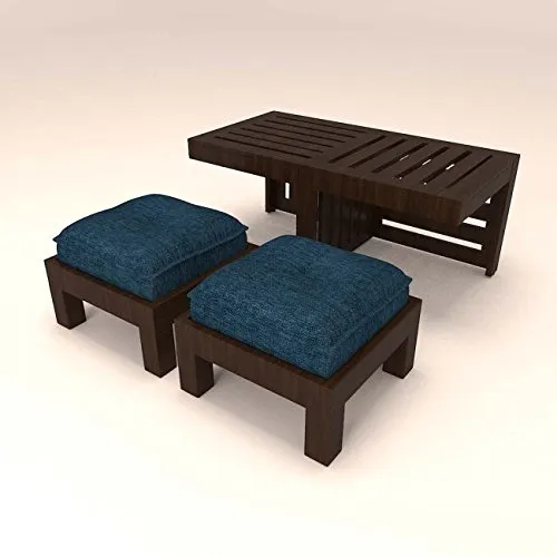 Centre Table with 2 Stools and Blue Cushions