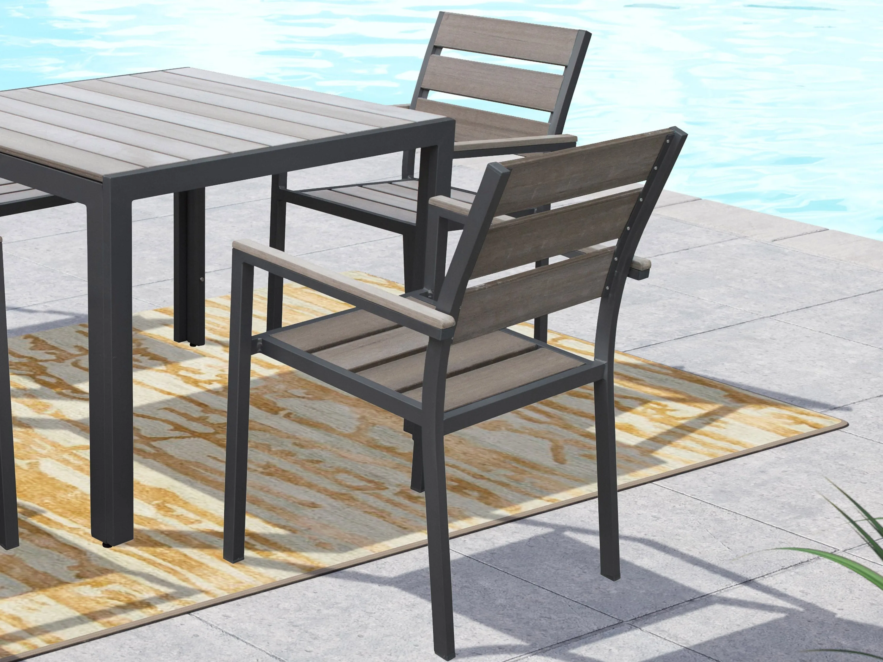 Charcoal Grey Patio Dining Chairs, Set of 2