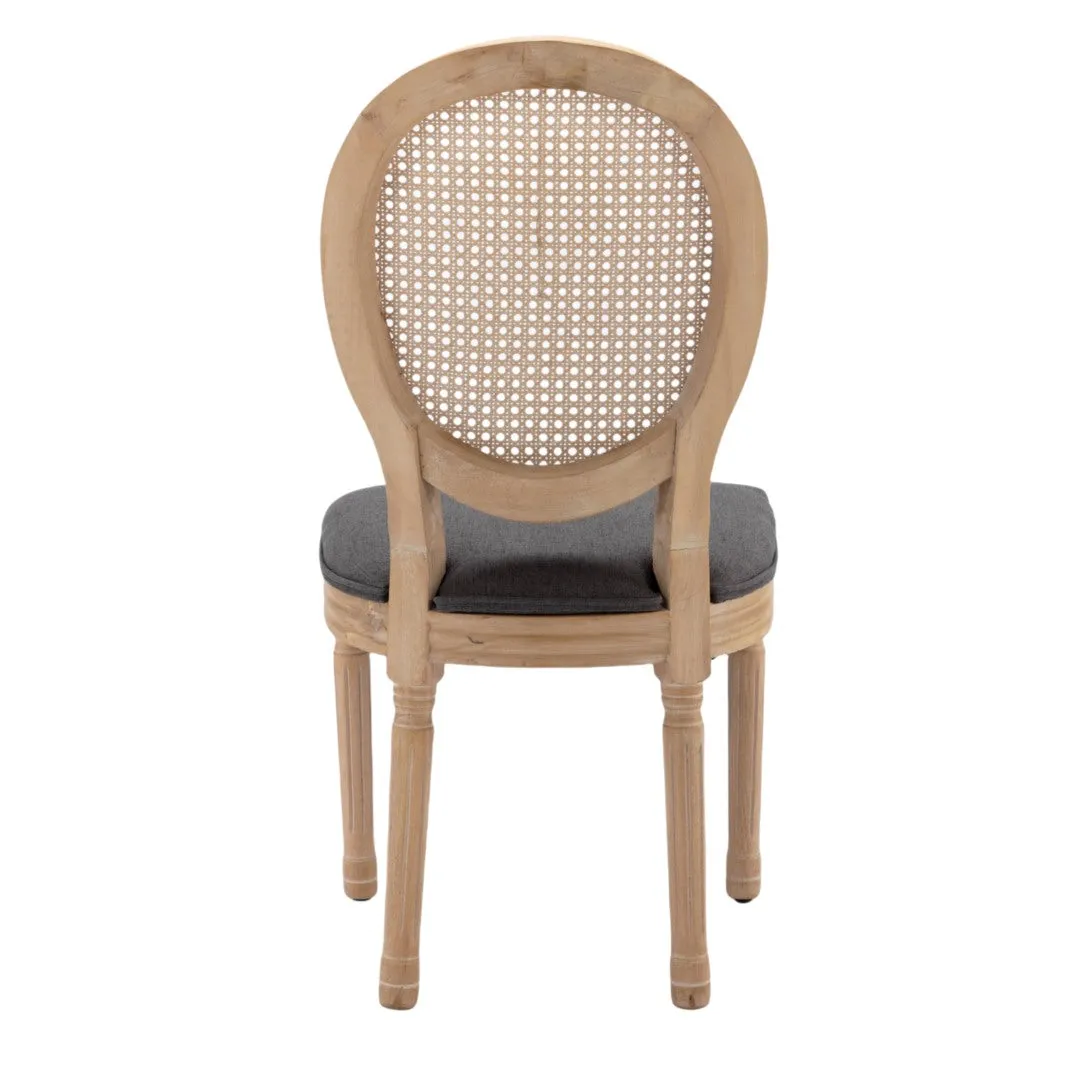 Chic French Rattan Dining Chairs, Solid Wood Legs - 4x, Grey