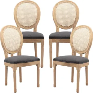 Chic French Rattan Dining Chairs, Solid Wood Legs - 4x, Grey