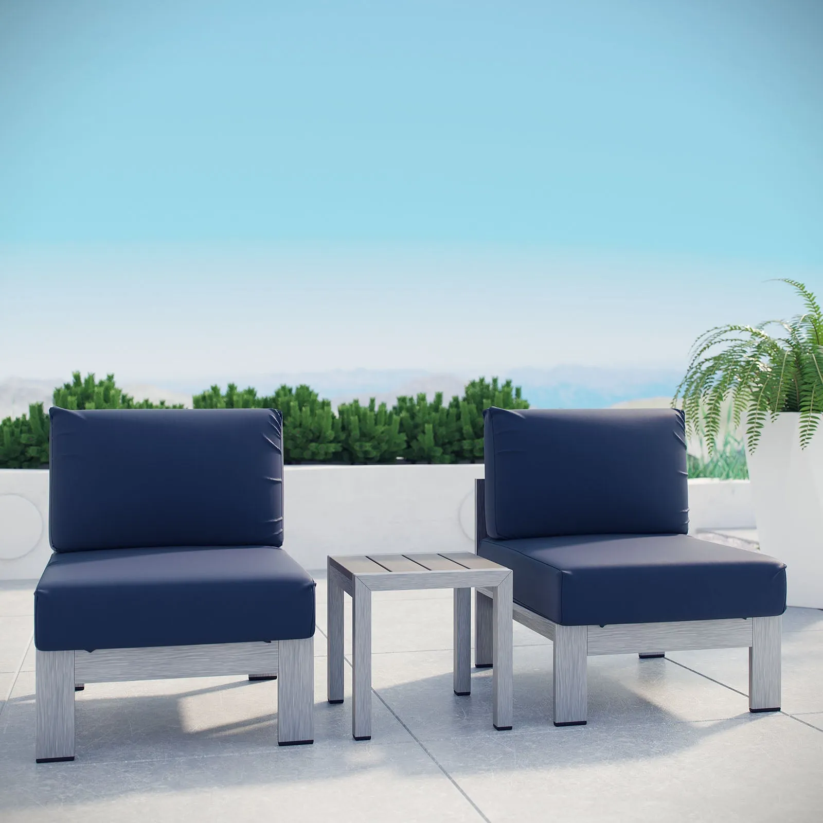 Coast 3 Piece Outdoor Patio Aluminum Set Armless Chairs